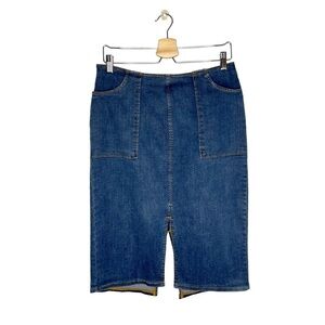 Who What Wear Front Slit Knee Length Denim Stretch Skirt